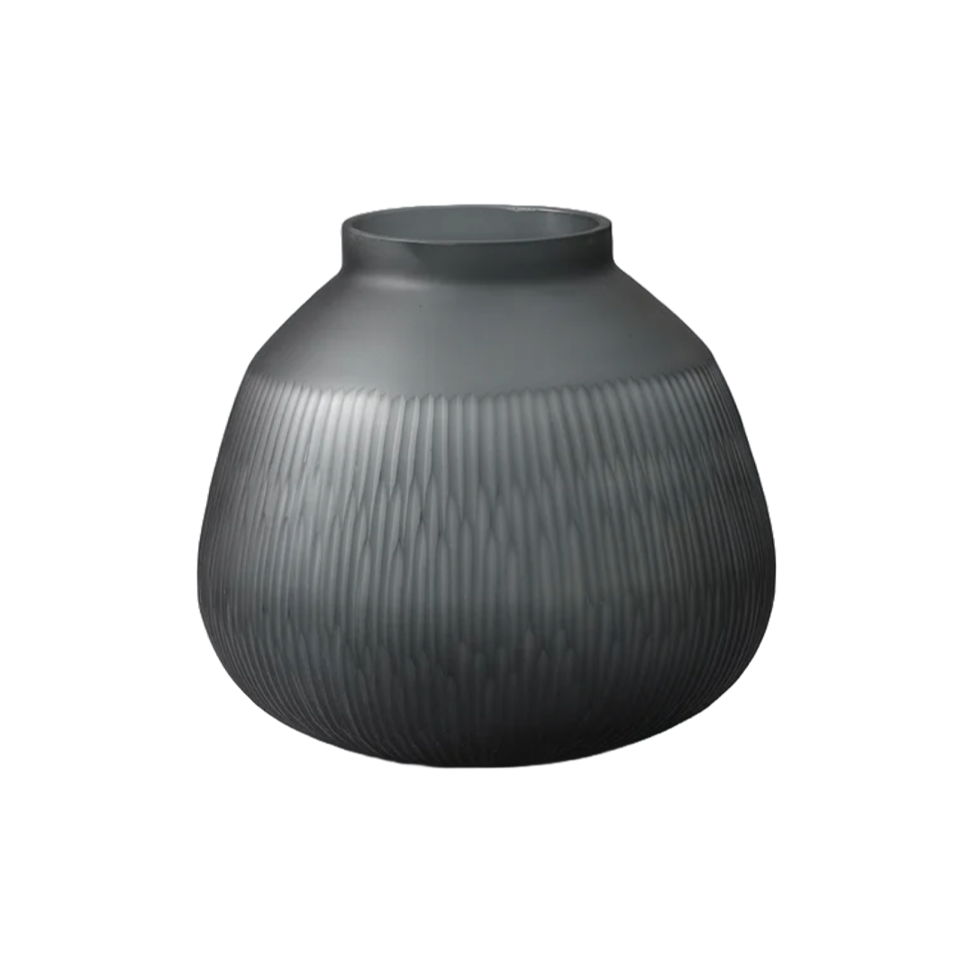 Grey Ribbed Glass Vase