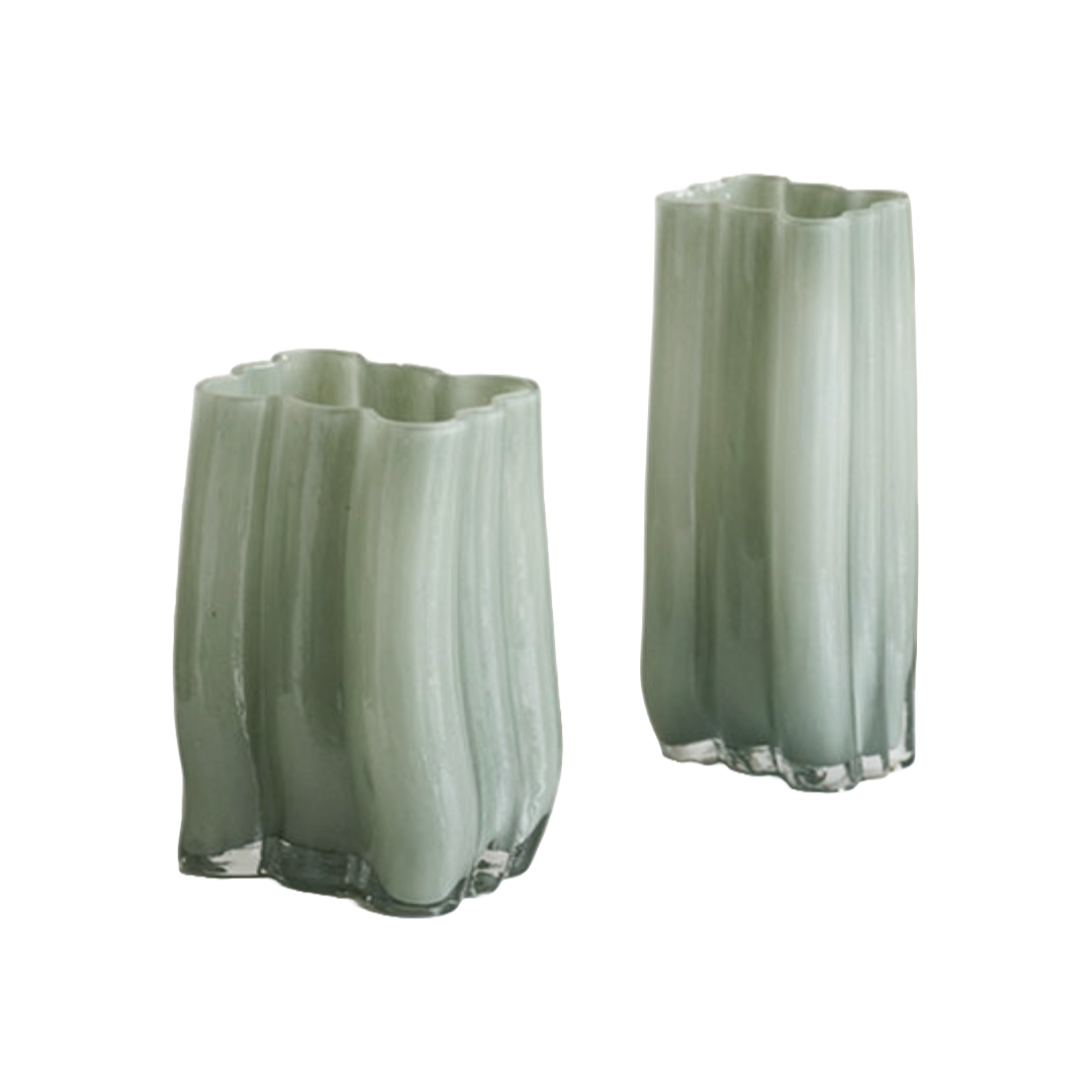 Teal Sculptured Glass Vase Short