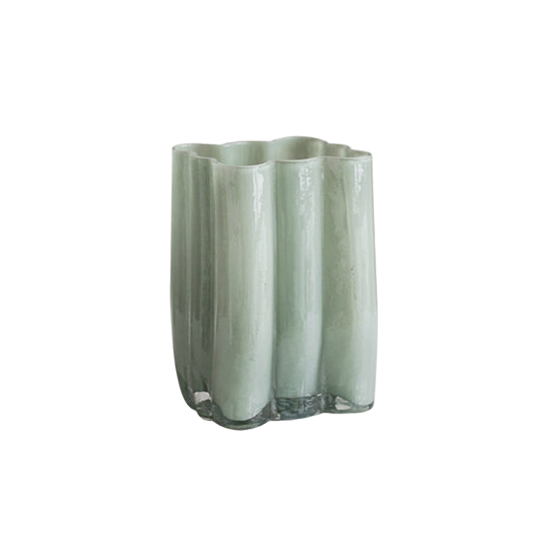 Teal Sculptured Glass Vase Short