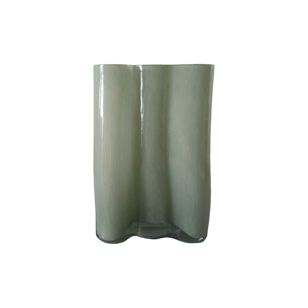 Teal Sculptured Glass Vase Short