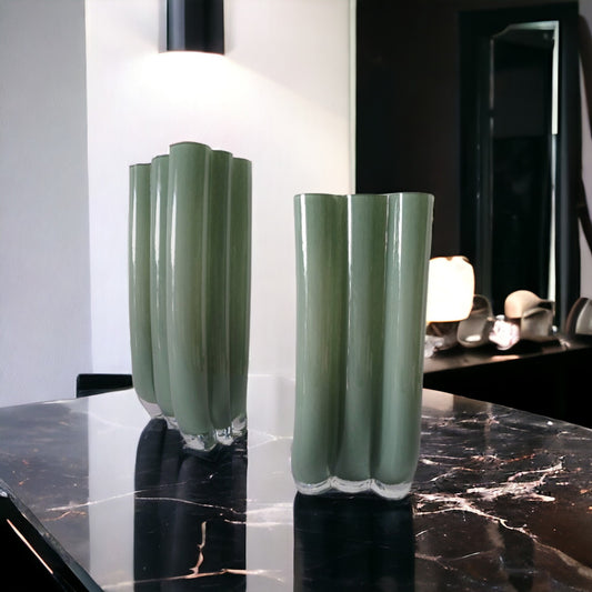 Teal Sculptured Glass Vase Tall